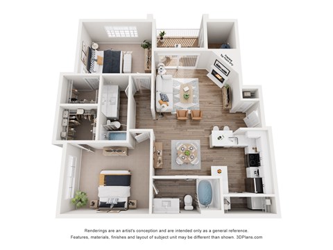 Floor plan for 2 beds, 2 baths, 1093 sqft